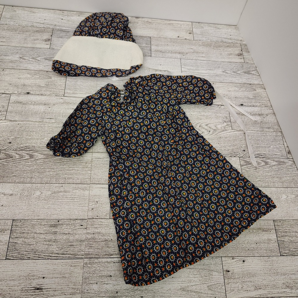 Vintage Floral Doll Dress & Bonnet Set Cottagecore Prairiecore Clothes